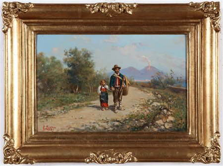 LAEZZA GIUSEPPE (1835 - 1905) Suonatori ambulanti. Olio su tavola. Cm 29,50 x...