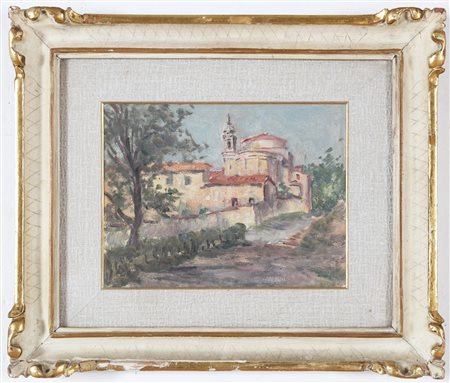 ANONIMO DEL XX SECOLO Castello di Brescia. Olio su compensato. Cm 24,00 x...