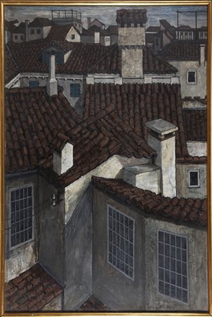 BASAGLIA VITTORIO (1936 - 2005) Tetti di Venezia. 1956. Olio su tela. Cm...