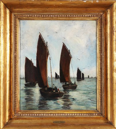 MINOZZI FILIBERTO (1887 - 1936) Barche. Olio su tela . Cm 35,00 x 41,00....