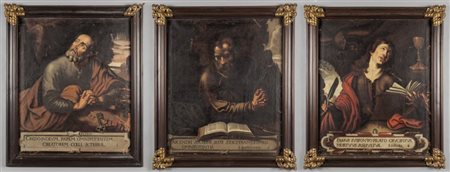 Scuola lombarda sec.XVII "San Giovanni", "San Bartolomeo" e "San Pietro" tre...