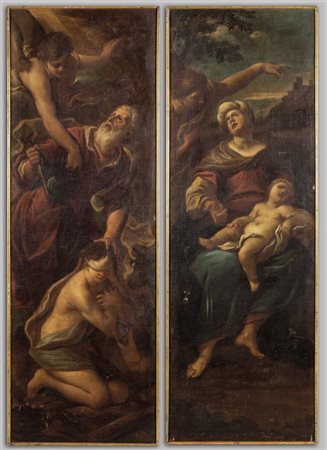 Scuola genovese sec.XVII "Agar e Ismaele" e "Il sacrificio di Abramo" coppia...
