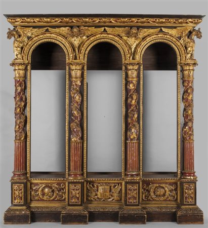 Libreria a tre sportelli in stile rinascimentale ricostruita con...