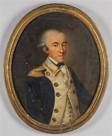 Scuola italiana sec.XIX "Ritratto di militare in divisa bianca e blu" olio di...