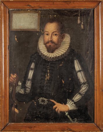 Scuola italiana sec. XVI "Ritratto di gentiluomo con gorgiera" oliocm. 53X69