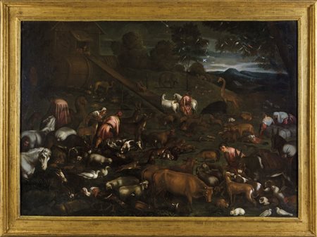 BASSANO LEANDRO (1557-1622) "L'ingresso degli animali nell'Arca di Noè" olio,...