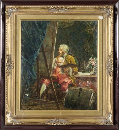 LUCA POSTIGLIONE (1876-1936) Pittore al cavallettoolio cm. 33x38