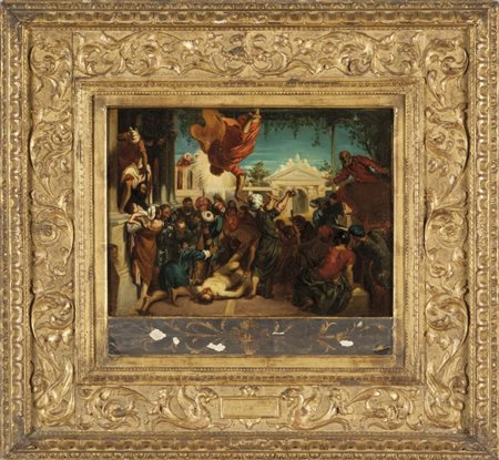 Scuola veneta sec.XVIII "Il miracolo degli schiavi" oliocm. 28,5x40,5