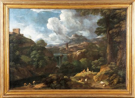 MULIER PIETER detto il CAVALIER TEMPESTA (1637-1701) Paesaggio fluviale con...
