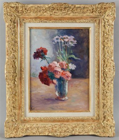 LUCE MAXIMILIEN (1858-1941) Vaso di garofaniolio cm.28x38f.to in b.a...