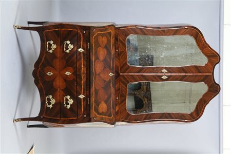 Mobile a doppio corpo lastronato in palissandro e filetatto in bois de rose e...