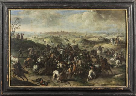 Scuola fiamminga sec.XVII "Battaglia" oliocm. 141x92