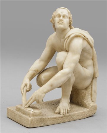 Scultura in alabastro raffigurante arrotino, sec.XIX h.cm. 24