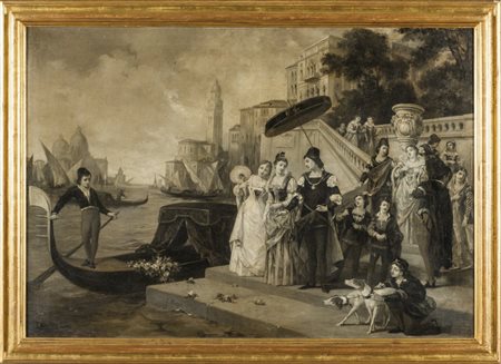 FEDERICO MOJA (1802-1885) Scena con personaggi a Veneziaolio cm....