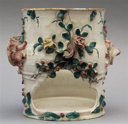 Parte bassa di veilleuse in ceramica policroma marcata J.Boselli, Savona...