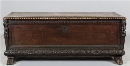 Cassapanca con laterali a bambocci in noce, Genova sec. XVII (coperchio...