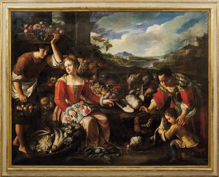 LOMBARDI GIOVANNI DOMENICO (1682-1751) Scene di mercatoTele a pendant, 200 x...