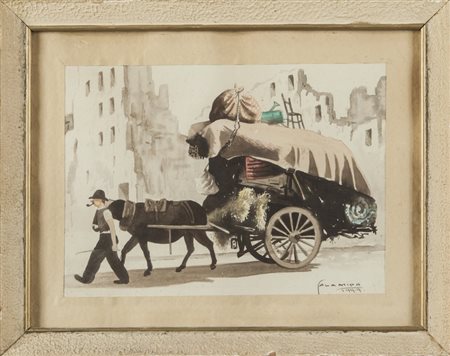 Calamida, "Il trasloco durante la guerra", f.to b.a.dx, e d.to '44cm 34 x 24