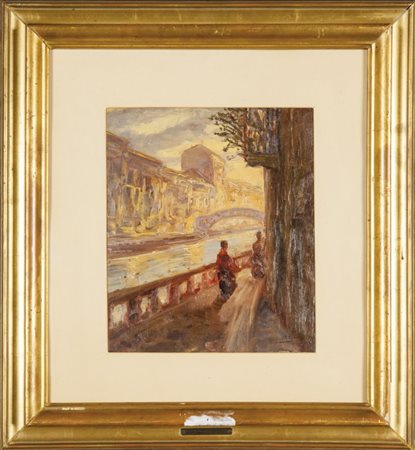 CARLO ACHILLE CAVALIERI (1898-1963) Il naviglioolio cm.36x30f.to in b.a.ds. e...