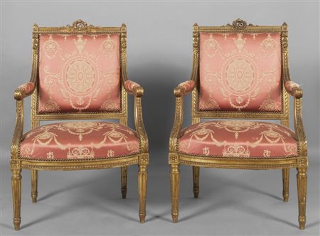 Coppia di poltrone Napoleone III in legno dorato, sec. XIX