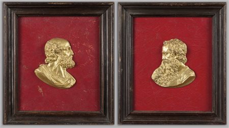 Bottega di G.Della Porta "San Pietro e San Paolo" coppia di profili in bronzo...