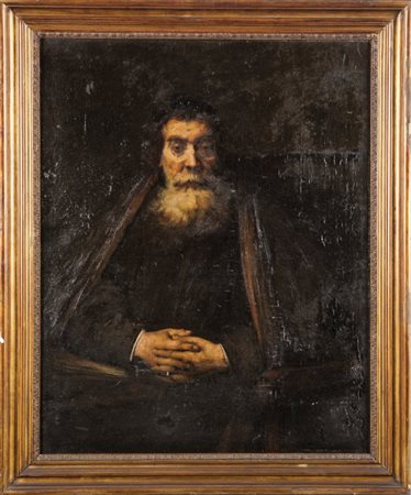 A.Delle Vedove (sec.XIX) "Ritratto di vecchio" olio, copia da Rembrant, nel...