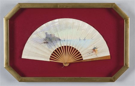 AGOSTINO FOSSATI (1830-1904) Il castello di Lericidipinto su ventaglio...