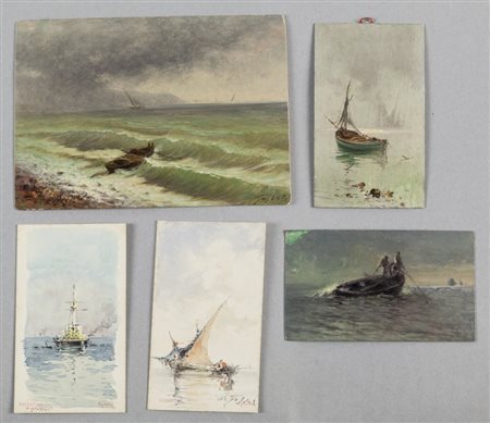 AGOSTINO FOSSATI (1830-1904) Barchetre piccoli olii su tavoletta f.tie coppia...