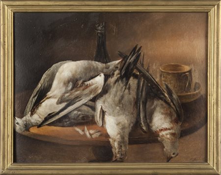 AGOSTINO FOSSATI (1830-1904) Natura morta olio su cartoncino cm.63,5x50f.to...