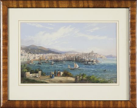C.Wilson "Veduta del porto di Genova" acquarellocm. 33x21