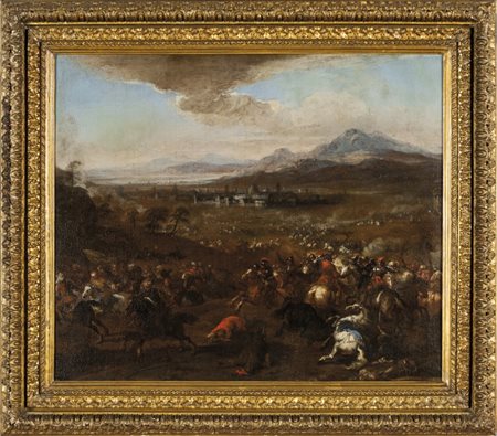 COURTOIS JAQUES detto BORGOGNONE (1621-1675) "Battaglia" olio cm. 74x61...