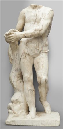 Nettuno con delfino, scultura in marmo h.cm. 23