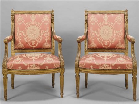 Coppia di poltrone Napoleone III in legno dorato, sec. XIX