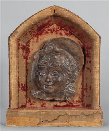 Testa di Gesù Bambino, frammento in terracotta, Toscana sec. XVI