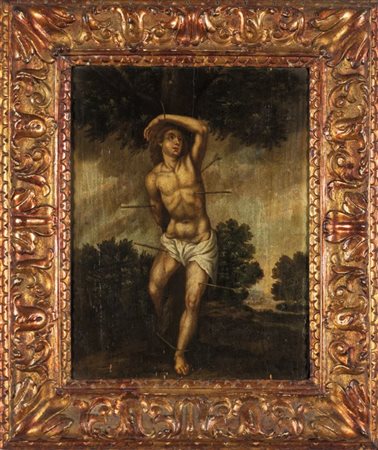 "San Sebastiano" olio su tavola, sec.XVIIcm. 47x35sul retro ceralacca di...