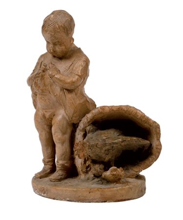 ADRIANO CECIONI Firenze 1836 - 1886 Bambino con gallina e pulcini 1870 ca....