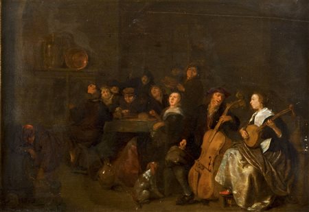 QUIRINGH BREKELENKAM Zwammerdam 1622 - 1668 Interno di locanda con concerto...