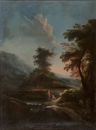 PITTORE ITALIANO FINE XVIII SECOLO Paesaggio Olio su tela cm 98 x 70