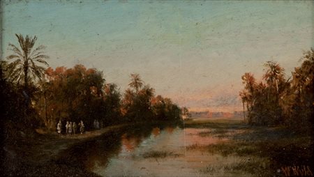 WILIAM. WYLD Londra 1806 - 1889 Paesaggio orientalista con figure Olio su...