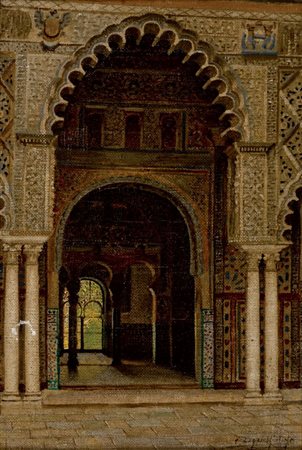 PITTORE ORIENTALISTA XIX SECOLO Moschea Olio su tela cm 30 x 20,7 Firma di...