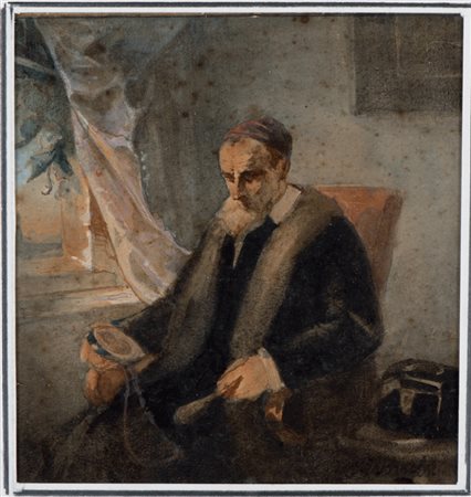 ISAAC LAZARUS ISRAEL Amsterdam 1865 - Aia 1934 Rabbino Acquerello su carta cm...