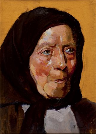 ARTURO BIANCHI Brescia 1856 - 1939 Contadina Veneta 1924 Olio su cartone cm...