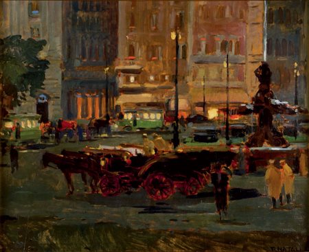 RENATO NATALI Livorno 1883 - 1979 Piazza Barberini 1930 ca. Olio su tavoletta...
