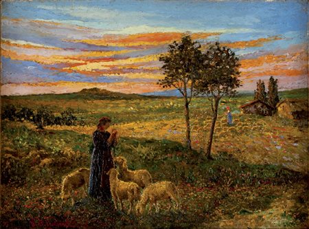 GIOVANNI BATTISTA CIOLINA Toceno 1870 - 1955 Paesaggio con pastorella Olio su...