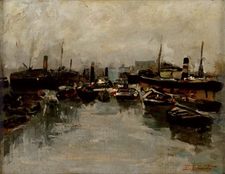 EZELINO BRIANTE Napoli 1901 - Roma 1971 Porto di Napoli Olio su tela cm 29 x...