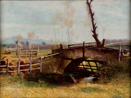 CARLO FERRARI 1861 - 1950 Ponte Rospigliosi dal Castello Maccarese Olio su...