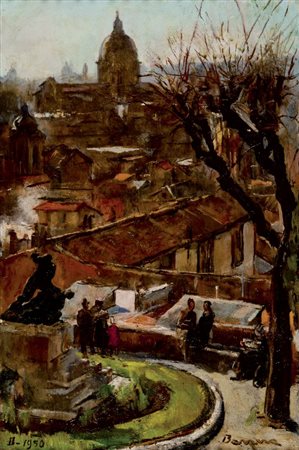 ANTONIO BARRERA Roma 1889 - 1970 Il Pincio 1950 Olio su tela cm 60 x 40 Firma...