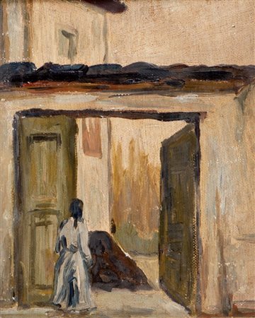 GIUSEPPE ABBATI Att.a Napoli 1836 - Firenze 1868 Il portone Olio su tela...