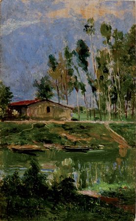 MICHELE GARINEI Firenze 1871 - Sesto Fiorentino 1960 Paesaggio con casolare...