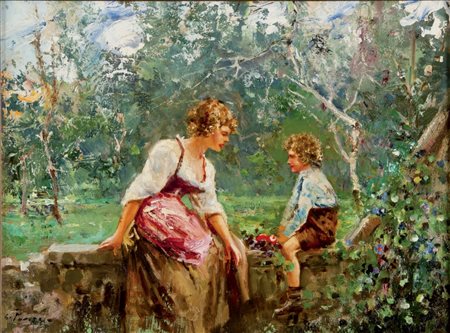 GIOVANNI PANZA Miseno 1894 - 1989 Conversazione con ragazzino Olio su...